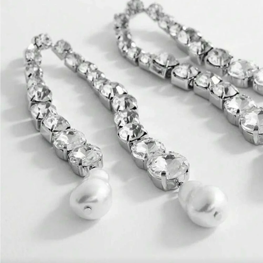 Seraphina Crystal Waterfall Pearl Drop Couture Earrings